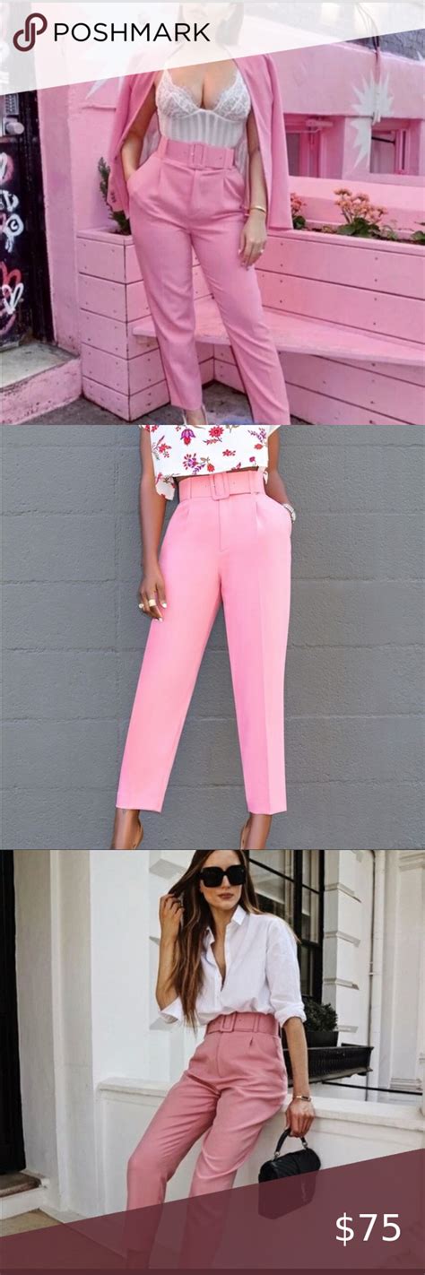 zara light pink pants|zara pink high waist trousers.